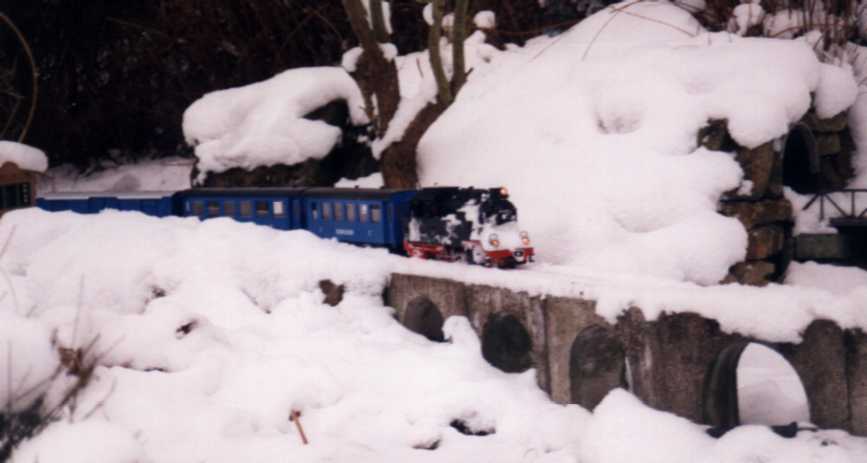 Personenzug auf dem Weg zum Viadukt